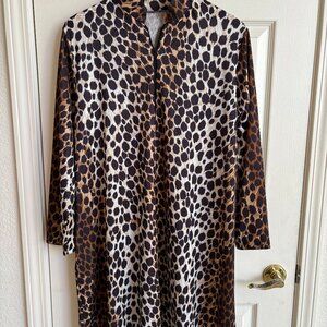 Vintage ALAN R. leopard print zipper front A-line knit tunic with pocket size M
